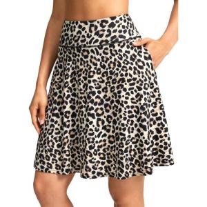 SANTINY 20” Knee Length Skorts for Woman 4 Pockets High Waisted Women’s Tennis Golf Skirts Long Athletic Skirt with Shorts(Leopard)