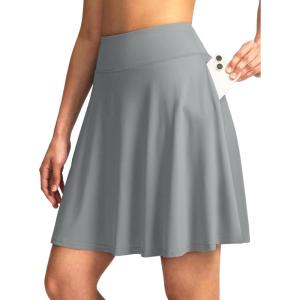 SANTINY 20” Knee Length Skorts for Woman 4 Pockets High Waisted Women’s Tennis Golf Skirts Long Athletic Skirt with Shorts(Light Grey)