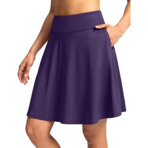 SANTINY 20” Knee Length Skorts for Woman 4 Pockets High Waisted Women’s Tennis Golf Skirts Long Athletic Skirt with Shorts(Purple)