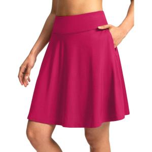 SANTINY 20” Knee Length Skorts for Woman 4 Pockets High Waisted Women’s Tennis Golf Skirts Long Athletic Skirt with Shorts(Rose)