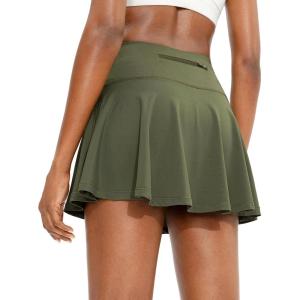 SANTINY Pleated Tennis Skirt for Women with 4 Pockets Women’s High Waisted Athletic Golf Skorts Skirts for Running Casual(Army Green)