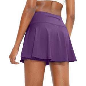 SANTINY Pleated Tennis Skirt for Women with 4 Pockets Women’s High Waisted Athletic Golf Skorts Skirts for Running Casual(Dark Purple)