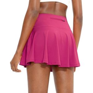 SANTINY Pleated Tennis Skirt for Women with 4 Pockets Women’s High Waisted Athletic Golf Skorts Skirts for Running Casual(Deep Pink)