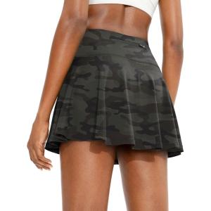 SANTINY Pleated Tennis Skirt for Women with 4 Pockets Women’s High Waisted Athletic Golf Skorts Skirts for Running Casual(Green Camo)