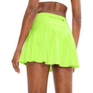 SANTINY Pleated Tennis Skirt for Women with 4 Pockets Women’s High Waisted Athletic Golf Skorts Skirts for Running Casual(Green Citrine)