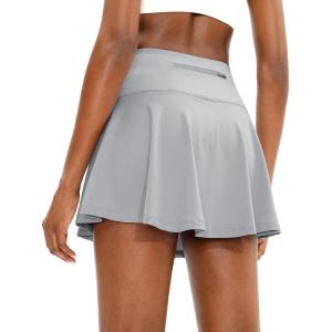 SANTINY Pleated Tennis Skirt for Women with 4 Pockets Women’s High Waisted Athletic Golf Skorts Skirts for Running Casual(Grey)