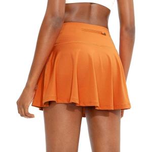 SANTINY Pleated Tennis Skirt for Women with 4 Pockets Women’s High Waisted Athletic Golf Skorts Skirts for Running Casual(Orange)
