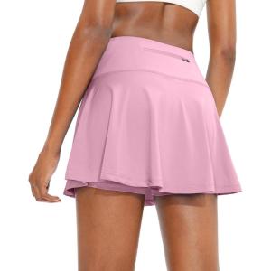 SANTINY Pleated Tennis Skirt for Women with 4 Pockets Women’s High Waisted Athletic Golf Skorts Skirts for Running Casual(Pink)
