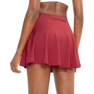 SANTINY Pleated Tennis Skirt for Women with 4 Pockets Women’s High Waisted Athletic Golf Skorts Skirts for Running Casual(Red)