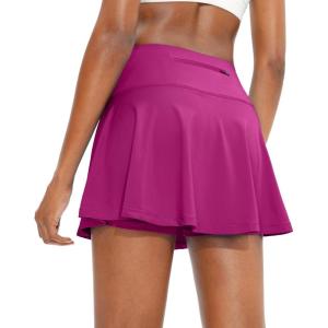SANTINY Pleated Tennis Skirt for Women with 4 Pockets Women’s High Waisted Athletic Golf Skorts Skirts for Running Casual(Rose)