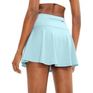 SANTINY Pleated Tennis Skirt for Women with 4 Pockets Women’s High Waisted Athletic Golf Skorts Skirts for Running Casual(Sky Blue)
