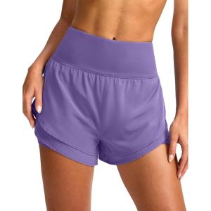 SANTINY Women’s 2 in 1 Running Shorts with Pockets 3″ High Waisted Exercise Workout Athletic Shorts for Women with Liner(Lavender)
