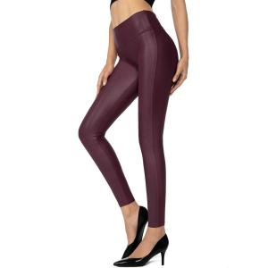 SANTINY Women’s 25.5”/27” Faux Leather Leggings Pants Stretch High Waisted Tights for Women(Wine Red)