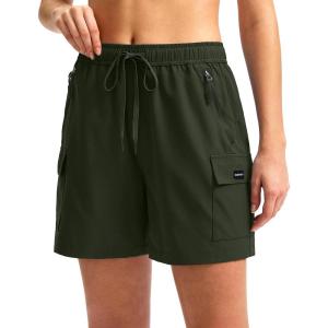 SANTINY Women’s 5”/ 7”/9” Hiking Cargo Shorts Quick Dry Lightweight Summer Shorts for Women Athletic Golf Zipper Pockets(Army Green)