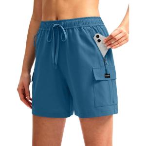 SANTINY Women’s 5”/ 7”/9” Hiking Cargo Shorts Quick Dry Lightweight Summer Shorts for Women Athletic Golf Zipper Pockets(Blue)