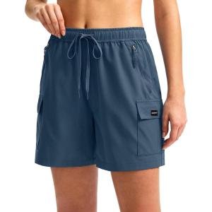 SANTINY Women’s 5”/ 7”/9” Hiking Cargo Shorts Quick Dry Lightweight Summer Shorts for Women Athletic Golf Zipper Pockets(Dusty Blue)