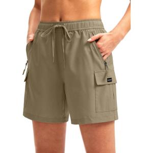 SANTINY Women’s 5”/ 7”/9” Hiking Cargo Shorts Quick Dry Lightweight Summer Shorts for Women Athletic Golf Zipper Pockets(Dusty Khaki)