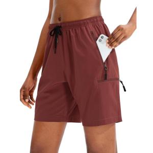 SANTINY Women’s 5”/ 7”/9” Hiking Cargo Shorts Quick Dry Lightweight Summer Shorts for Women Athletic Golf Zipper Pockets(Maroon)