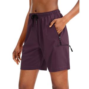 SANTINY Women’s 5”/ 7”/9” Hiking Cargo Shorts Quick Dry Lightweight Summer Shorts for Women Athletic Golf Zipper Pockets(Purple)