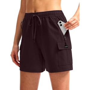 SANTINY Women’s 5”/ 7”/9” Hiking Cargo Shorts Quick Dry Lightweight Summer Shorts for Women Athletic Golf Zipper Pockets(Wine)