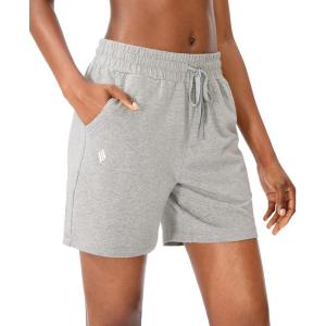 SANTINY Women’s Cotton Shorts 5” Lounge Yoga Shorts Jersey Sweat Bermuda Shorts for Women Walking Athletic with Pockets(Light Grey)
