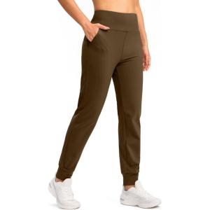 SANTINY Women’s Fleece Lined Joggers Water Resistant High Waisted Thermal Sweatpants Winter Pants Hiking Running Pockets(Brown)
