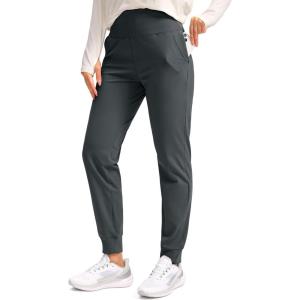 SANTINY Women’s Fleece Lined Joggers Water Resistant High Waisted Thermal Sweatpants Winter Pants Hiking Running Pockets(Dark Grey)