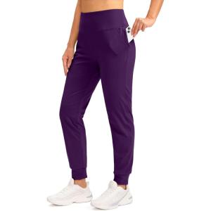 SANTINY Women’s Fleece Lined Joggers Water Resistant High Waisted Thermal Sweatpants Winter Pants Hiking Running Pockets(Dark Purple)