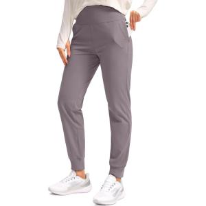SANTINY Women’s Fleece Lined Joggers Water Resistant High Waisted Thermal Sweatpants Winter Pants Hiking Running Pockets(Dusty Grey)