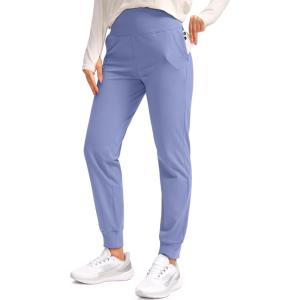 SANTINY Women’s Fleece Lined Joggers Water Resistant High Waisted Thermal Sweatpants Winter Pants Hiking Running Pockets(Light Blue)