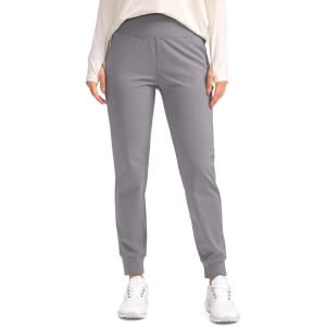SANTINY Women’s Fleece Lined Joggers Water Resistant High Waisted Thermal Sweatpants Winter Pants Hiking Running Pockets(Light Grey)