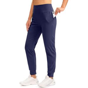 SANTINY Women’s Fleece Lined Joggers Water Resistant High Waisted Thermal Sweatpants Winter Pants Hiking Running Pockets(Navy)