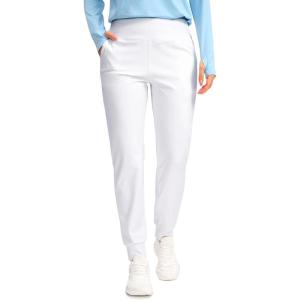 SANTINY Women’s Fleece Lined Joggers Water Resistant High Waisted Thermal Sweatpants Winter Pants Hiking Running Pockets(White)