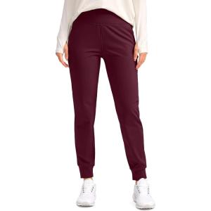 SANTINY Women’s Fleece Lined Joggers Water Resistant High Waisted Thermal Sweatpants Winter Pants Hiking Running Pockets(Wine)