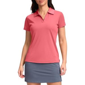 SANTINY Women’s Golf Shirt Collared V-Neck Casual Work Tennis Tops UPF50+ Collared Polo Shirts for Women(Coral)