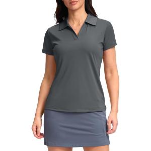 SANTINY Women’s Golf Shirt Collared V-Neck Casual Work Tennis Tops UPF50+ Collared Polo Shirts for Women(Dark Grey)