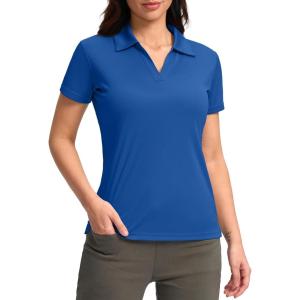 SANTINY Women’s Golf Shirt Collared V-Neck Casual Work Tennis Tops UPF50+ Collared Polo Shirts for Women(Deep Blue)