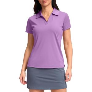 SANTINY Women’s Golf Shirt Collared V-Neck Casual Work Tennis Tops UPF50+ Collared Polo Shirts for Women(Lavender)