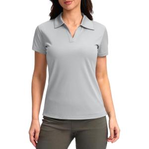 SANTINY Women’s Golf Shirt Collared V-Neck Casual Work Tennis Tops UPF50+ Collared Polo Shirts for Women(Light Grey)
