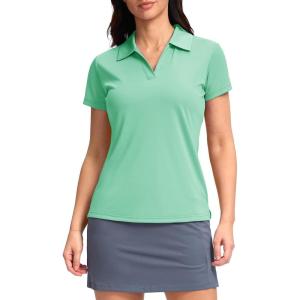 SANTINY Women’s Golf Shirt Collared V-Neck Casual Work Tennis Tops UPF50+ Collared Polo Shirts for Women(Mint Green)