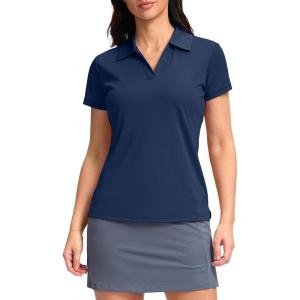 SANTINY Women’s Golf Shirt Collared V-Neck Casual Work Tennis Tops UPF50+ Collared Polo Shirts for Women(Navy)