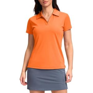 SANTINY Women’s Golf Shirt Collared V-Neck Casual Work Tennis Tops UPF50+ Collared Polo Shirts for Women(Orange)