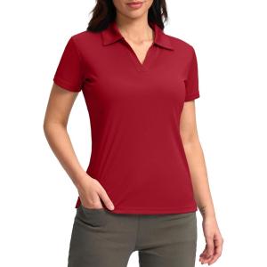 SANTINY Women’s Golf Shirt Collared V-Neck Casual Work Tennis Tops UPF50+ Collared Polo Shirts for Women(Red)