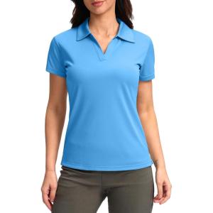 SANTINY Women’s Golf Shirt Collared V-Neck Casual Work Tennis Tops UPF50+ Collared Polo Shirts for Women(Sky Blue)