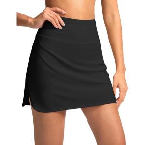 SANTINY Women’s Golf Skirts Skorts High Waisted Tennis Skirt Athletic Workout Casual Skorts for Woman with Short Pockets(Black)