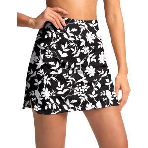 SANTINY Women’s Golf Skirts Skorts High Waisted Tennis Skirt Athletic Workout Casual Skorts for Woman with Short Pockets(Black Flower)