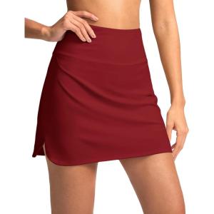 SANTINY Women’s Golf Skirts Skorts High Waisted Tennis Skirt Athletic Workout Casual Skorts for Woman with Short Pockets(Bright Red)