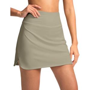 SANTINY Women’s Golf Skirts Skorts High Waisted Tennis Skirt Athletic Workout Casual Skorts for Woman with Short Pockets(Dusty Khaki)