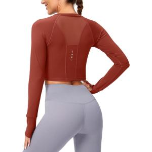 SANTINY Women’s Long Sleeve Crop Workout Tops Slim Fit Gym Yoga Running Shirts for Women(Savannah)