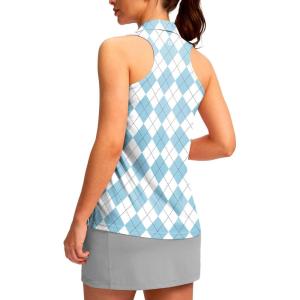 SANTINY Womens Sleeveless Golf Shirt Racerback V Neck Tank Tops Quick Dry Tennis Collared Polo Shirts for Women(Blue Plaid)
